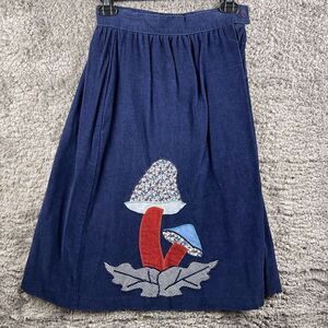Vintage The Frog Pond Appliqué Faux Wrap Mushroom Corduroy Skirt Sz 8 70s